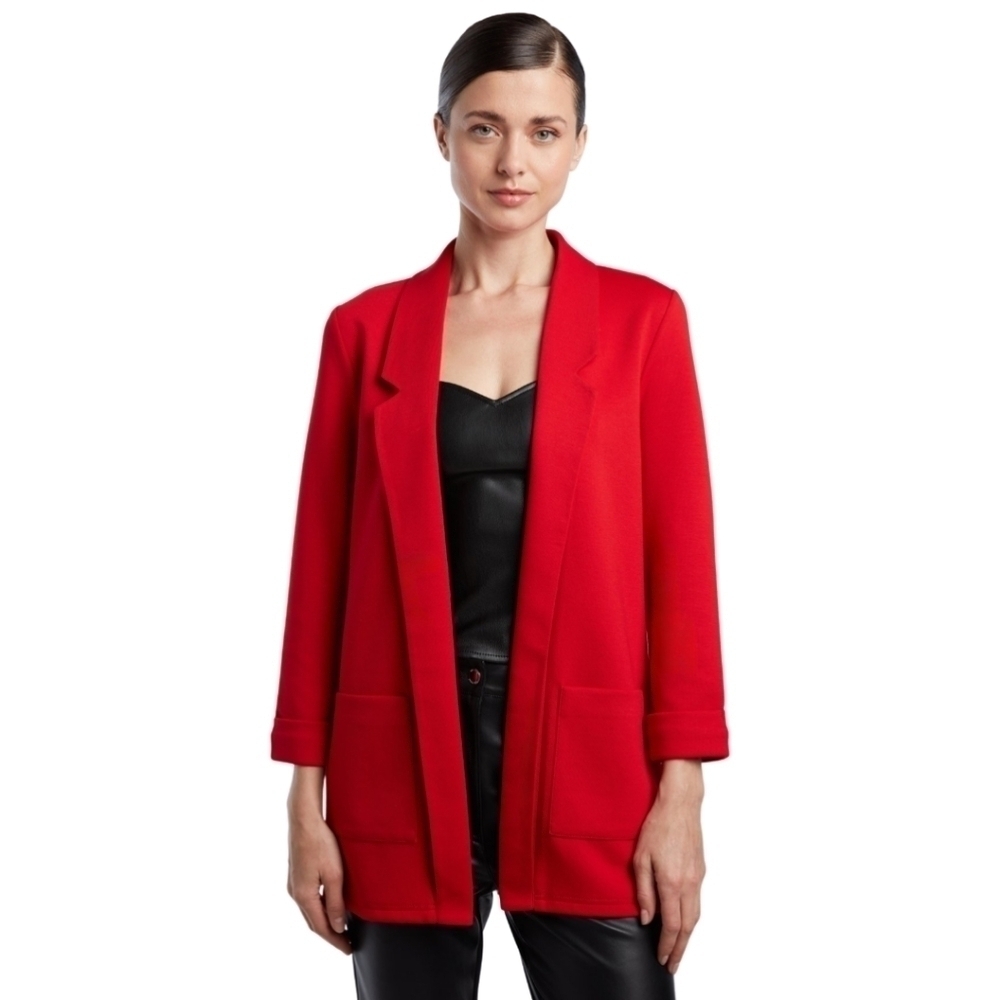 Wool Blend Open Front Sweater Blazer Cardigan Red Oversized Sweater Jacket